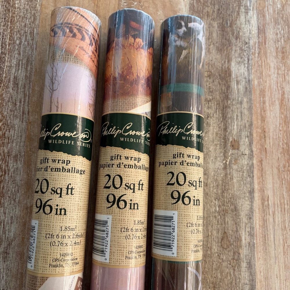 Vintage Phillip Crowe Wildlife Series Gift Wrap 3 Roll Bundle Turkey Hunting Dog